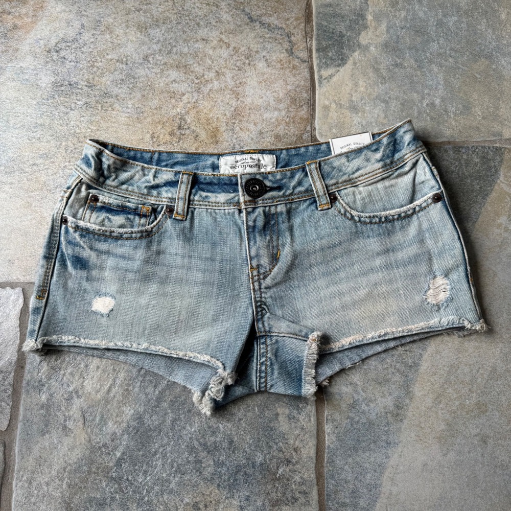 Y2K NWT Aeropostale Light Wash Low Rise Micro Mini Shorts Sz 1/2 Stretchy